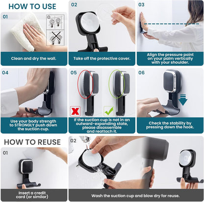 TAILI 2 Pack Upgraded Suction Cup Razor Holder for Shower Waterproof, Black | Visible Safety Indicator, Rust-Resistant Bathroom Organizer, No-Drill Glass Shower Wall Hook for Towel,Loofah,Razor,Squeegee