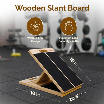 Portable Wooden Slant Board for Calf Stretching with Resistance Bands | 400 Lbs Weight Capacity Incline Board for Calf Stretcher, Calf Stretch Board for Knees Ankle Heel Feet Leg