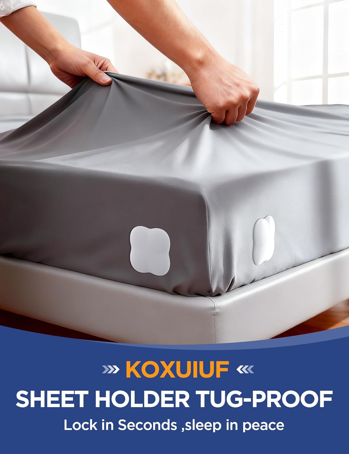 Sheet Holders Lock Bed Sheet Grippers - Fitted Sheet Holder for Corners Keep Sheets Firm & Tight Fit All Sheet Sizes,360 Degree Bed Sheet Tightener Easy Installation