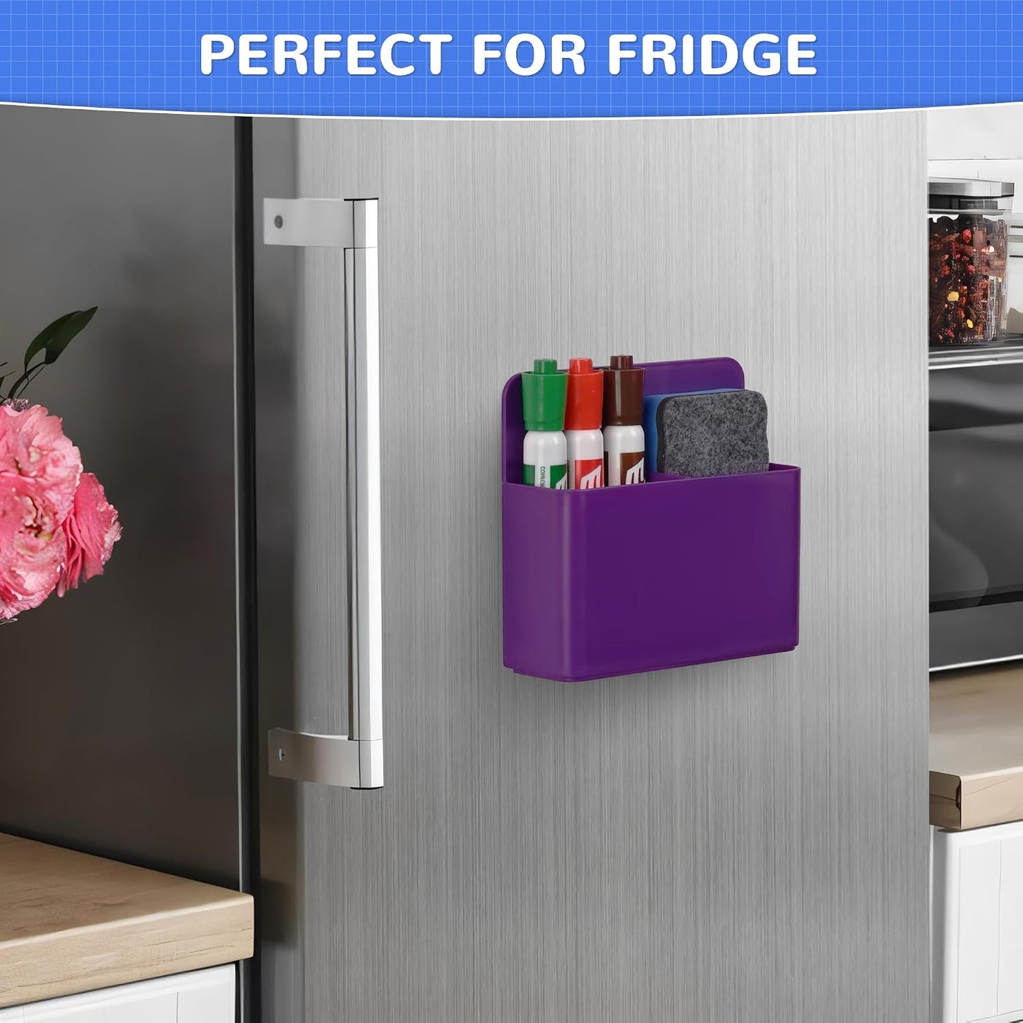 Magnetic Dry Erase Marker Holder - Multi-Surface Pen & Marker Holder for Fridge, Whiteboard, Locker - School, Office, Home - 1 Pack, Black