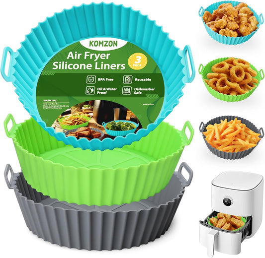 3 Pack Air Fryer Silicone Liners, 8Inch Airfryer Liners, AirFryer Basket Liner, Reusable Food Grade Air Fryers Basket Pots Oven Liner Baking Tray, Air Fryer Silicone Mat Accessories Kitchen