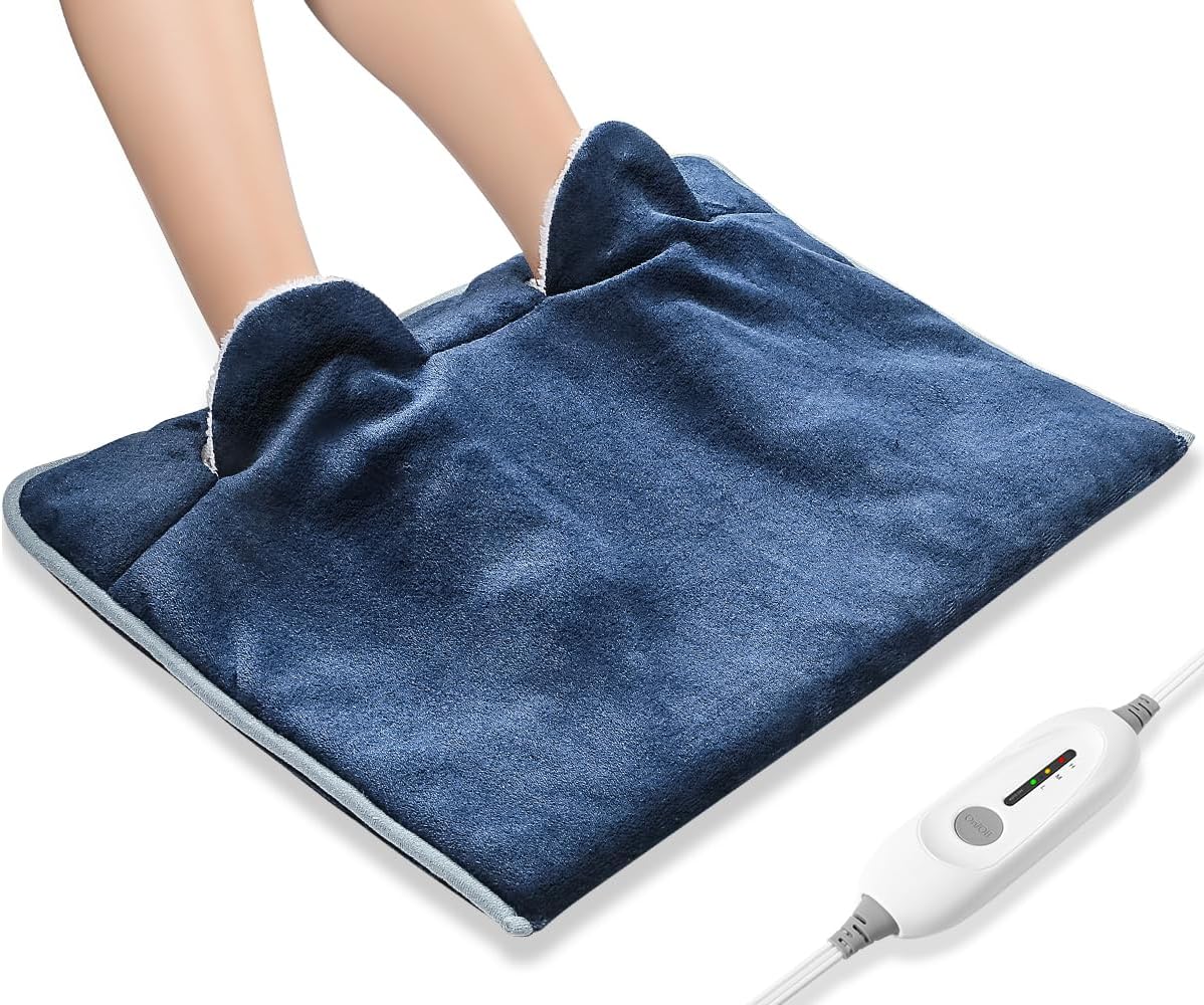 Electric Heated Foot Warmer Soft Flannel Foot Heater with 2h Auto Off & 3 Heat Levels Full Body Use Heating Pad for Feet, Abdomen, Cramps, Pain Relief Pocket Design 16" x 22" Light Grey