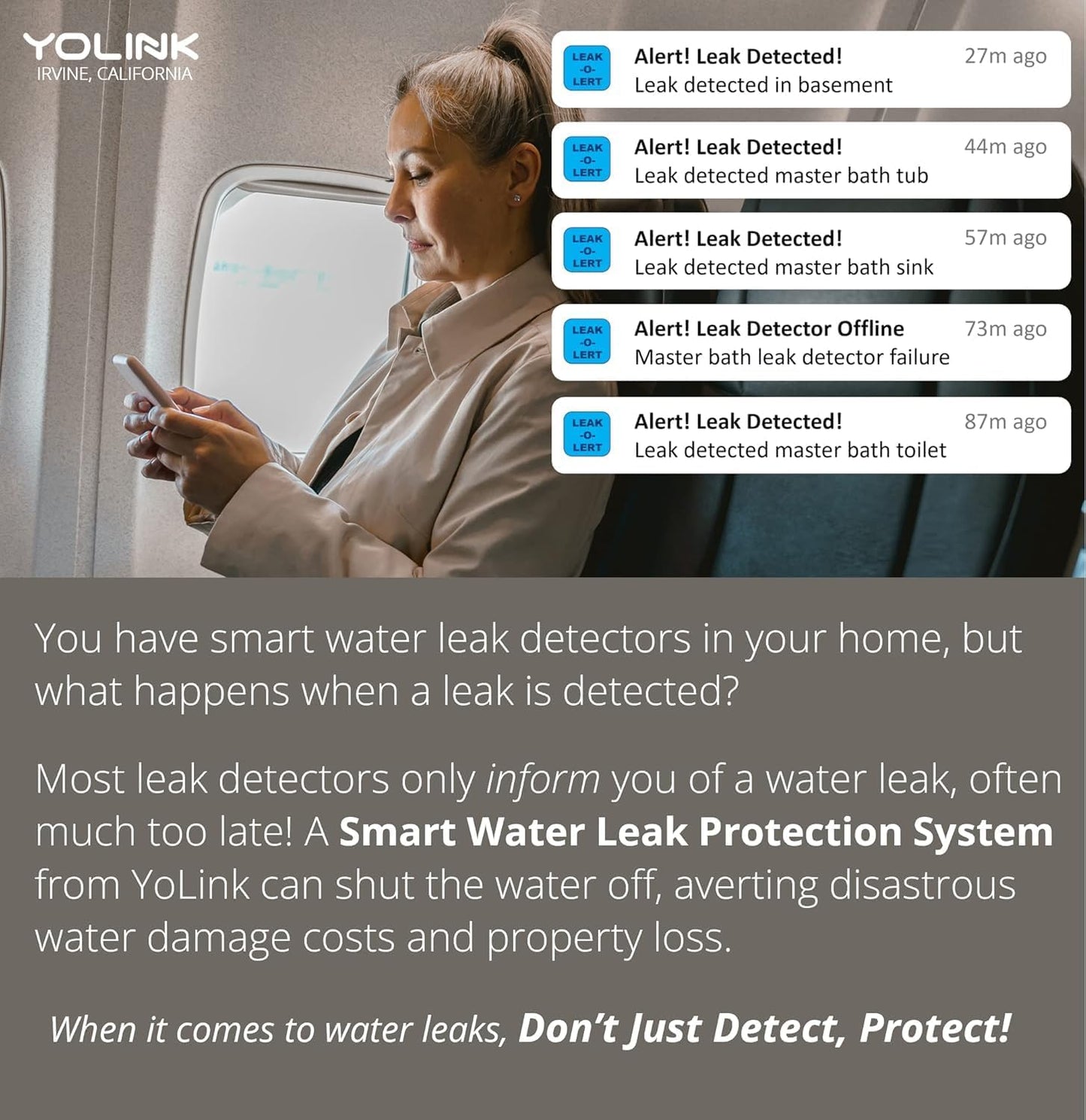 YoLink Water Leak Starter Kit: Hub + 6 Leak Sensor 1 (Silent), LoRa Long-Range, App/SMS/Email Alerts, D2D Offline Triggers, 2 AAA Up to 5-Year Battery, Compatible with Alexa/IFTTT/Home Assistant