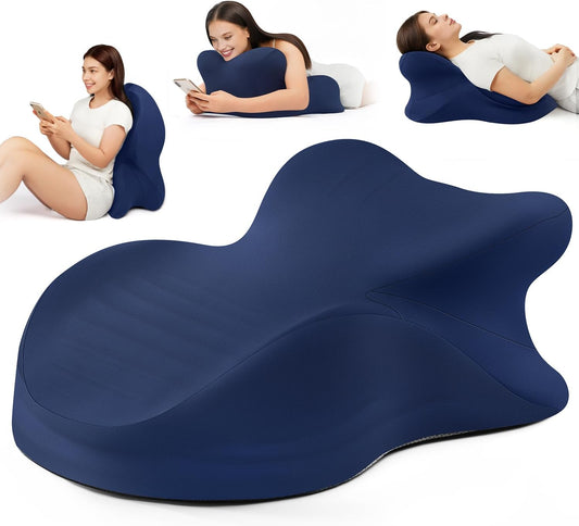 Memory Foam Ergonomic Wedge Pillow, Reading Pillow for Bed, Headboard Pillow Support for Back Pain, Acid Reflux & Sitting Up, Ideal for Massage with Removable Cover
