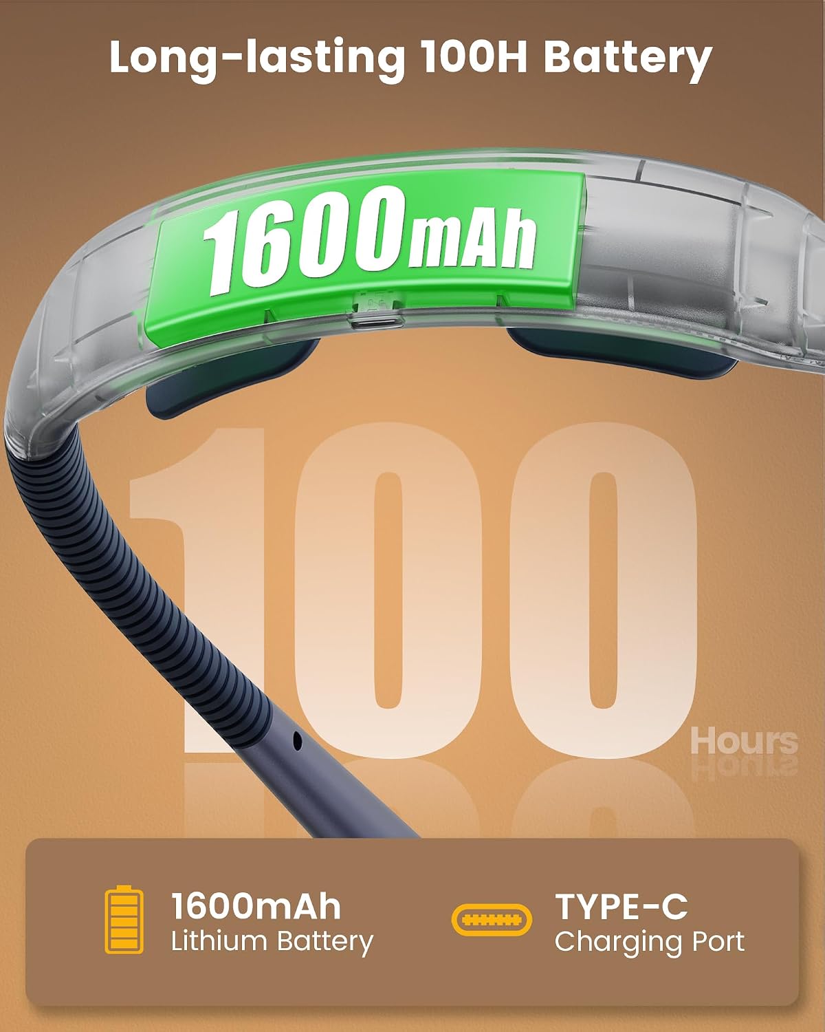 Glocusent Neck Light with Timer, 100 Hours Book Light for Bedtime Reading | Neck Reading Light, 3-Color, 5 Brightness, Bendable, Ergonomic, 1600mAh, Rechargeable, Eye Care, Sleep Aid, Travel Lock, Gift