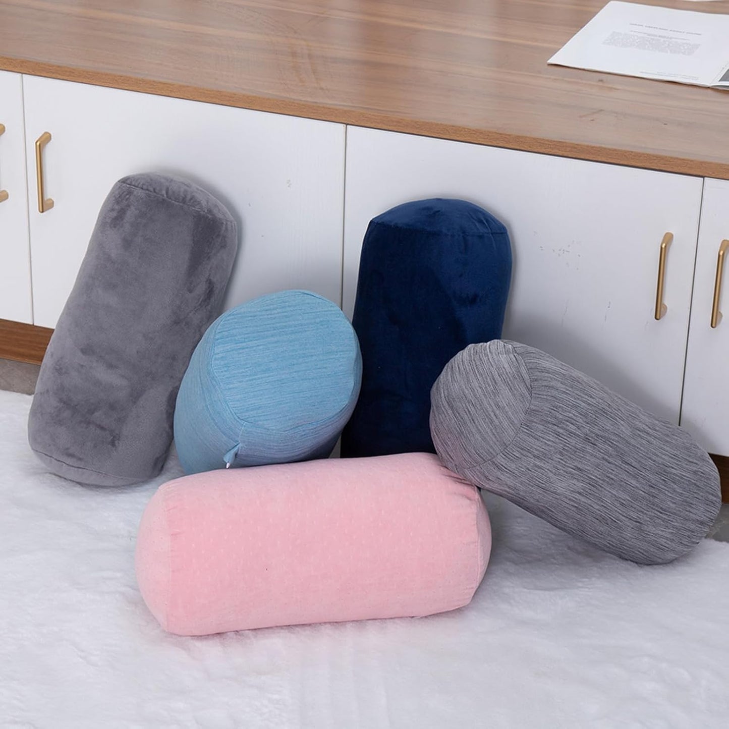 1 MIDDLE ONE Round Cylinder Bolster Pillow with Removable Cooling Cover, Tube Roll Cervical Pillow for Head, Neck, Back and Legs Support, 13"x 6", Grey