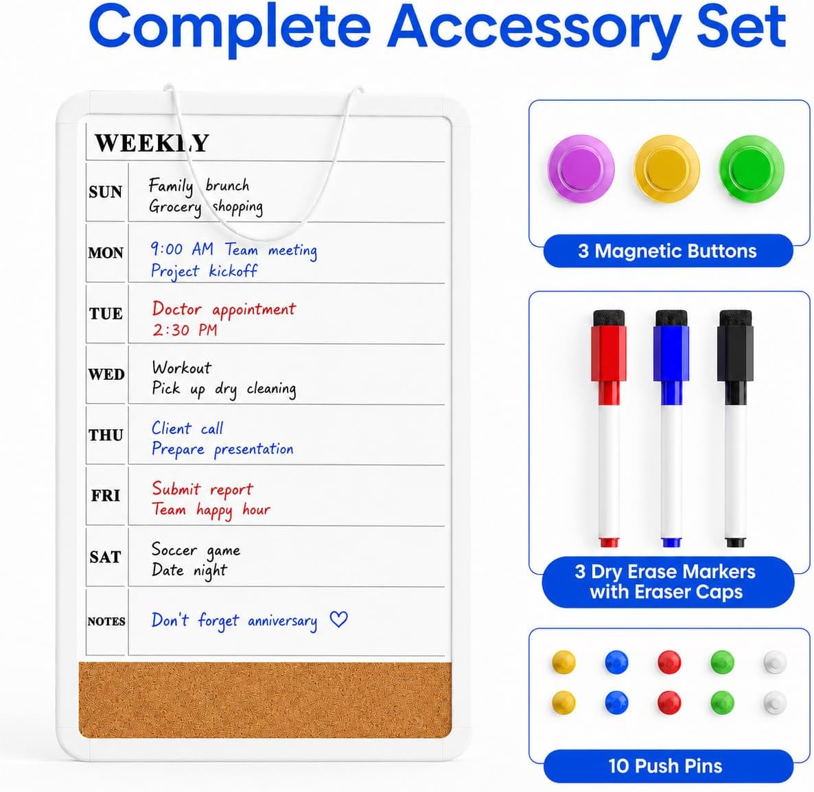 MaxGear Weekly Dry Erase Calendar Board, 11" x 17" Magnetic Whiteboard | Double-Sided Wall Planner: Weekly Calendar on One Side, Blank Whiteboard on The Other, Includes 3 Color Markers and Magnets