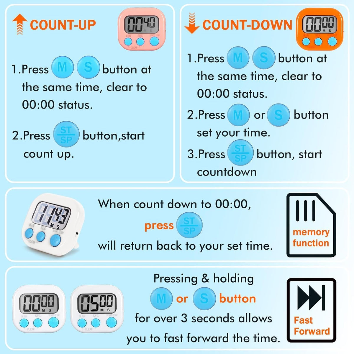 6 Pack Digital Timer for Kids Classroom,Kitchen Timers for Cooking