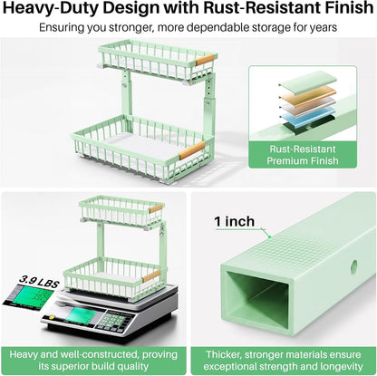 Kitstorack Under Sink Organizer, 2 Tier Under the Sink Storage, Slide out Pull out Cabinet Organizer Shelf, Metal Sliding Drawer for Kitchen Bathroom Pantry Closet Organization Rack, Black, 2 Pack
