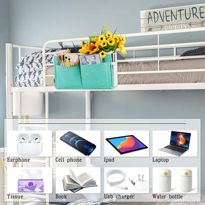 Bedside Caddy Bedside Hanging Storage Basket Bed Caddy for Headboards Bunk Dorm Rooms Crib Beds Rails Organizer (Grey)