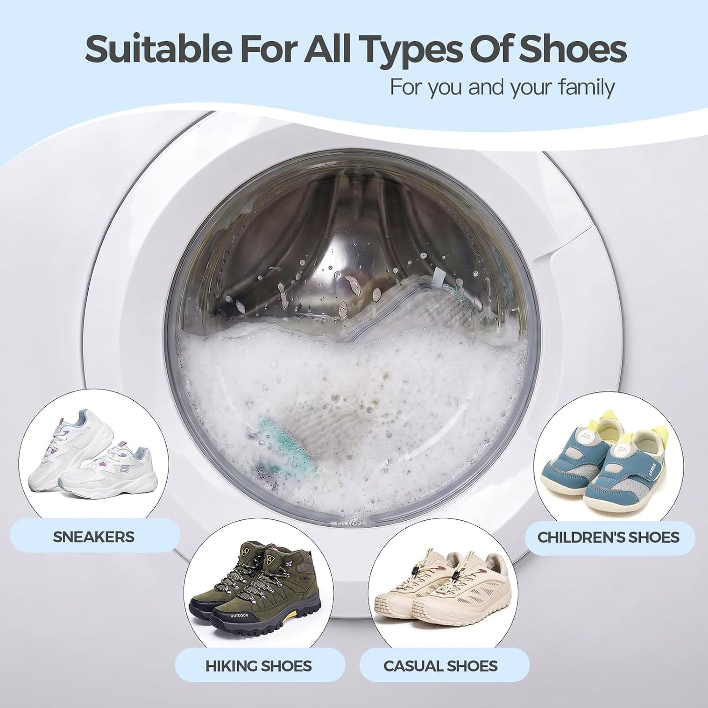 Dual Shoe Washing Machine Bag for Washer and Dryer Holds 2 Shoes (Yellow) | Reusable Laundry Shoe Bag with Microfiber Brushes, 360° Deep Cleaning, Self-Locking Zipper,Sneaker Tennis Shoe Cleaning Bag
