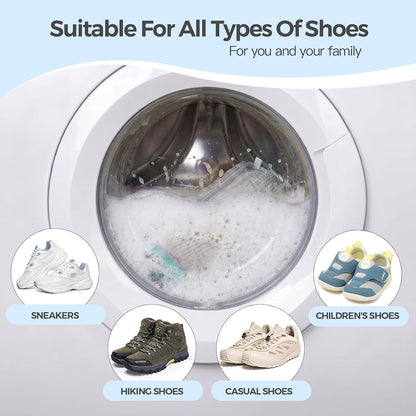 Dual Shoe Washing Machine Bag for Washer and Dryer Holds 2 Shoes (Yellow) | Reusable Laundry Shoe Bag with Microfiber Brushes, 360° Deep Cleaning, Self-Locking Zipper,Sneaker Tennis Shoe Cleaning Bag