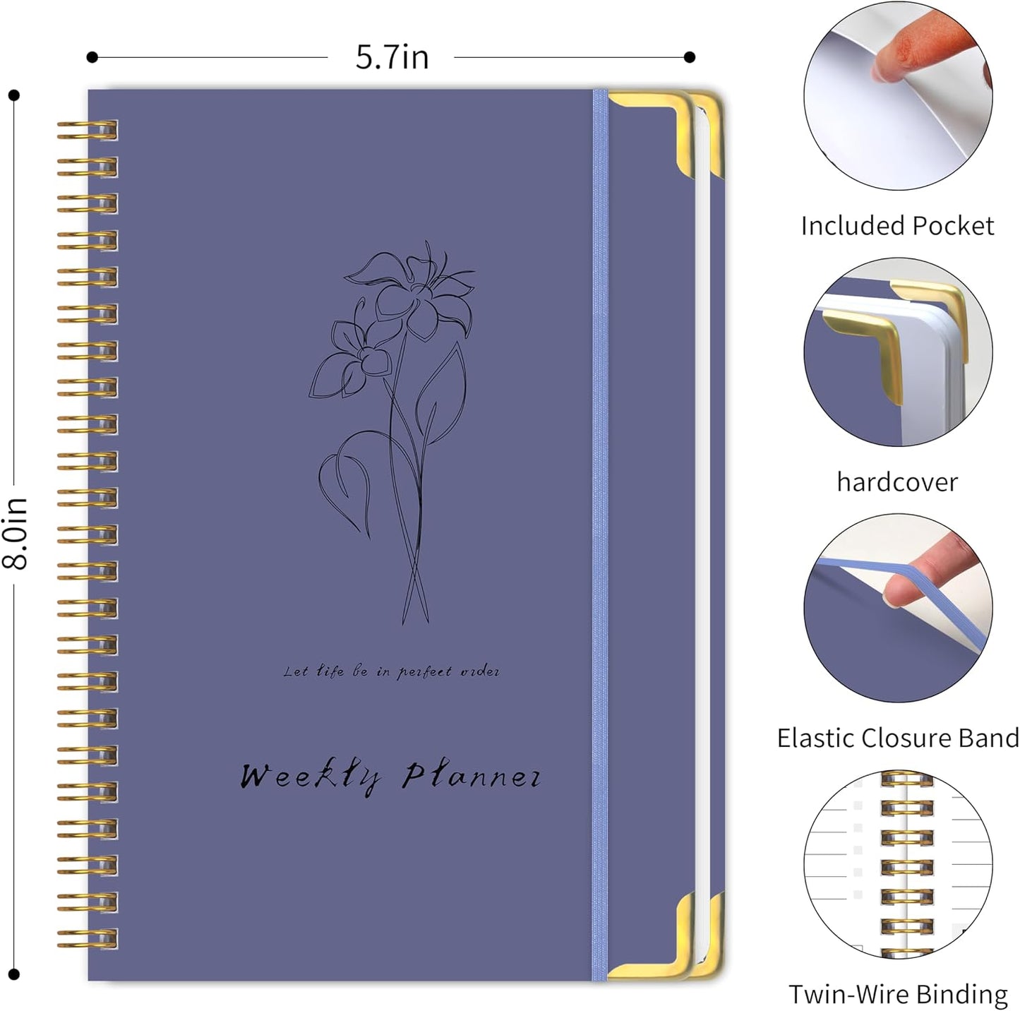 Undated Weekly Planner With Habit Tracker & To Do List 5.7 x 8.0 inch | Avoid Unfocused Busywork,Productivity Organizer,No-Bleed Thick Pages,Portable Size,Lay-Flat Spiral for Hands Free