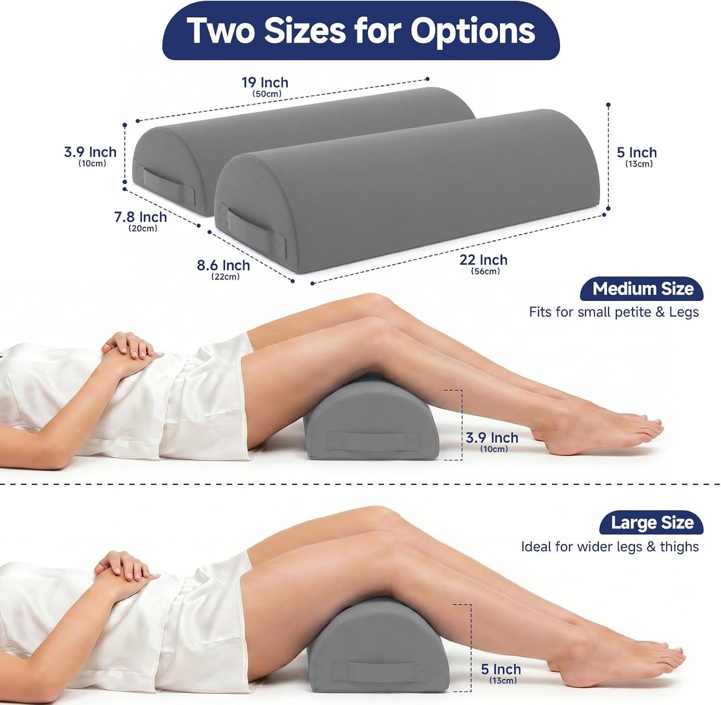 Knee Pillow for Back Sleeping - Half Moon Bolster Pillow for Legs - Cooling Under Knee Pillow for Sleeping on Back, Leg Support, Foot Elevation (Misty Blue)