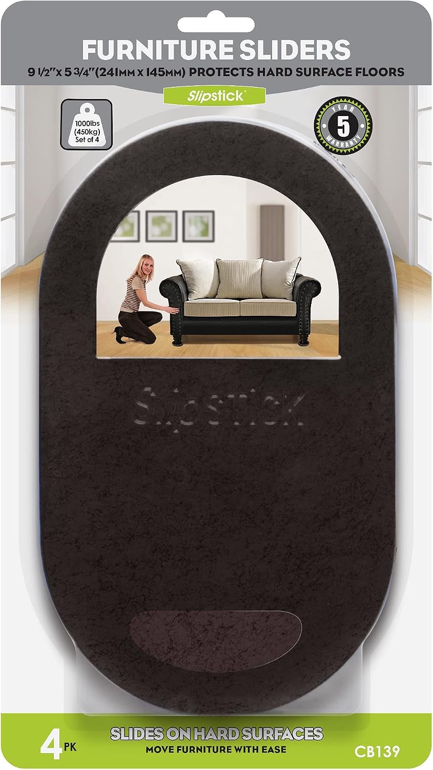 Slipstick GorillaSliders Premium Furniture Sliders for All Floor Surfaces (16 Piece Moving Kit) Reusable 3.5” Round Furniture Movers for Sliding Furniture on Hardwood & Carpet, Black, CB13-1-16