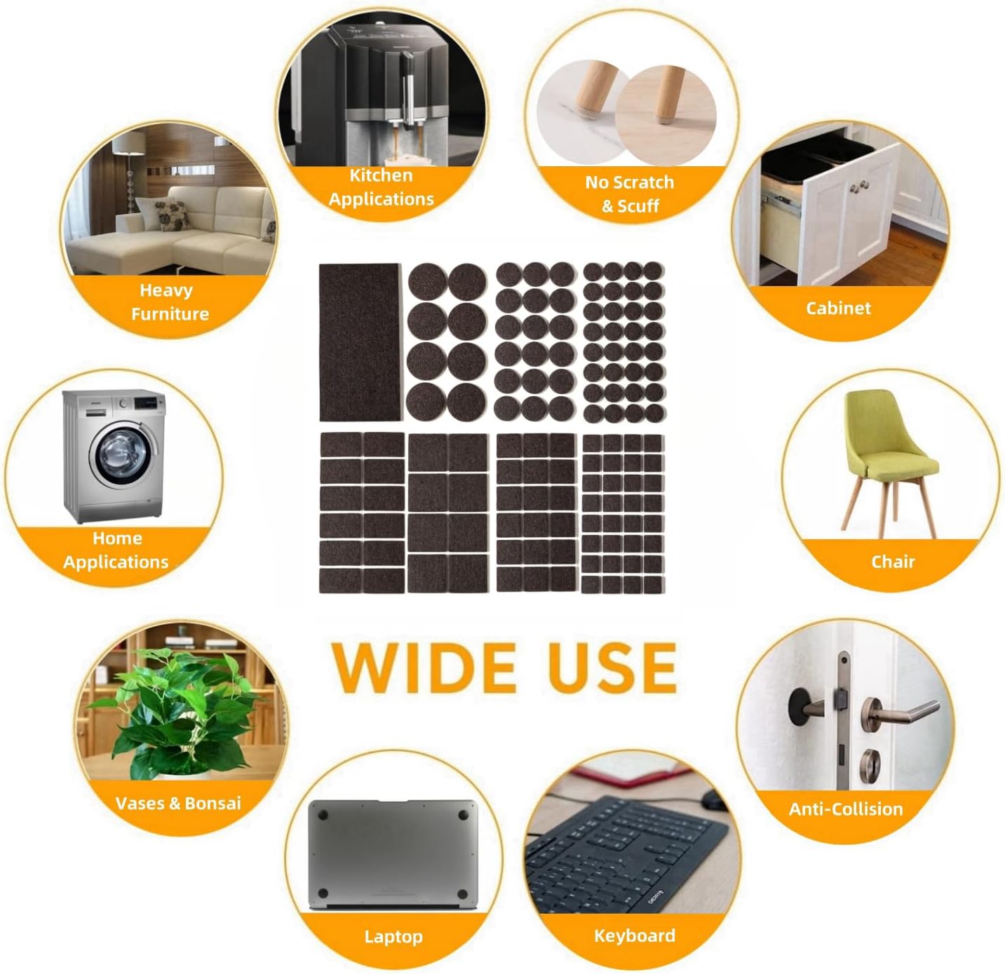 Felt Pads Small 3/8" Felt Pads for Cabinet Doors Bumpers, Cabinet Cushion Dots Felt Cabinet Door Stops, Self Adhesive Thick Bumper Pads to Protect Surfaces -Anti Scratch 234 Pcs Round Brown