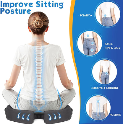 TushGuard Seat Cushion for Office Chair, Car, Memory Foam, Black Large | For Back, Coccyx, Sciatica, Tailbone Pain, Ergonomic Design, Non-Slip, Desk Wheelchair Use, Supportive Butt Pillow, For Man