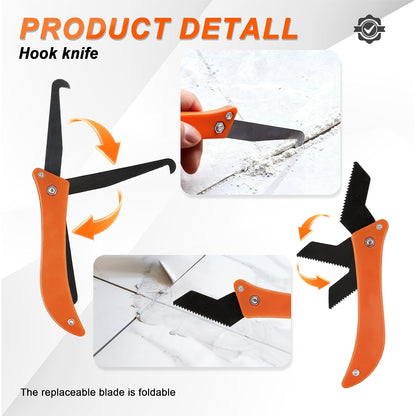 23 Pack Grout Removal Tool Kit, 2 Tile Grout Saws with 6 Extra Blades, 2 Hand Grout Saw with 5 Cleaning Sawtooth Blades, Hook Knife, for Bath Shower Floor Tile Grout Cleaning Caulk Remover