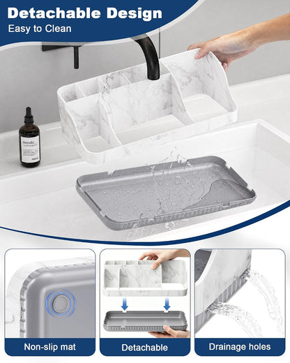 Bathroom Counter Organizer and Storage, 7 Slots Detachable Toothbrush Holders for Bathrooms, Anti-Slip Electric Toothbrush and Toothpaste Holder Countertop Vanity Organizer Accessories for Adults Kids