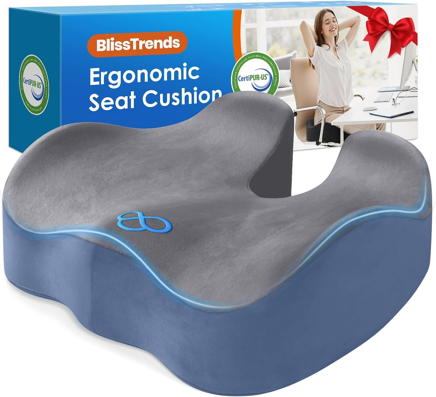 BlissTrends Memory Foam Seat Cushion for Office Chair & Car Seat, Black | 4.7in Ergonomic Tailbone & Sciatica Support with Removable Velvet Cover for Pressure Relief and Long Sitting Comfort