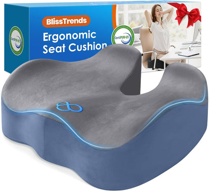 BlissTrends Memory Foam Seat Cushion for Office Chair & Car Seat, Black | 4.7in Ergonomic Tailbone & Sciatica Support with Removable Velvet Cover for Pressure Relief and Long Sitting Comfort