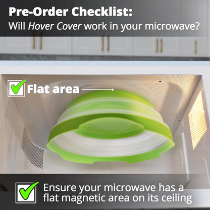 HOVER COVER Magnetic Microwave Splatter Cover - 12-Inch Collapsible - Gray | High Power, Stronger Magnetic Grip, BPA-Free Lid, Vented Plate Guard with Steam Vents, Dishwasher Safe, Space-Saving Storage