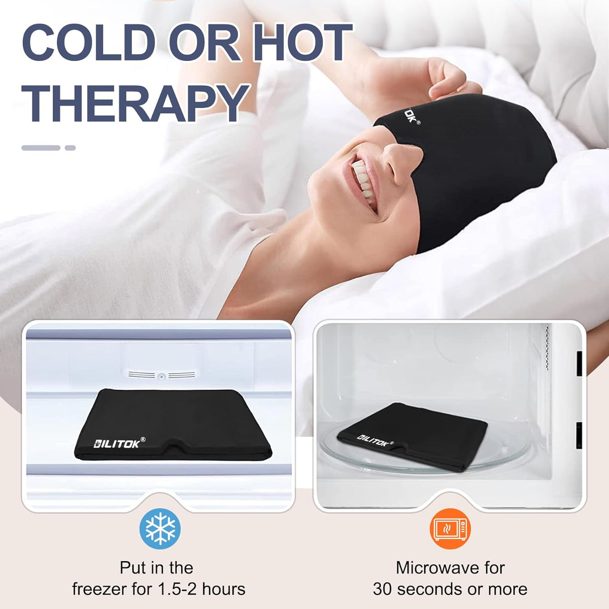 Migraine Headache Relief Cap, Gel Ice Head Wrap, Hot and Cold Therapy, Headache Eyes Mask for Sinus, Puffy Eyes, Tension and Stress Relief (Blue)