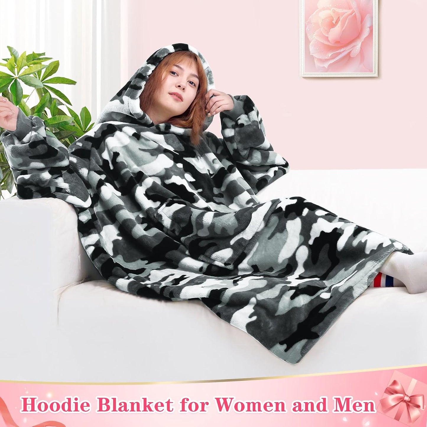Wearable Blanket Sweatshirt Gifts for Women and Men, Warm and Cozy Giant Blanket Hoodie, Thick Flannel Blanket with Sleeves and Giant Pocket - Dark Gray