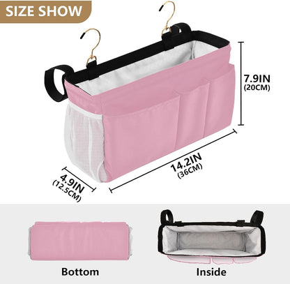 Black Bedside Caddy Storage Bag Bedside Organizer for Bed Rails College Dorm Room Organizer Caddy Hanging Shelf 6 Pockets with Hooks for Drinks Magazine Phone Holder