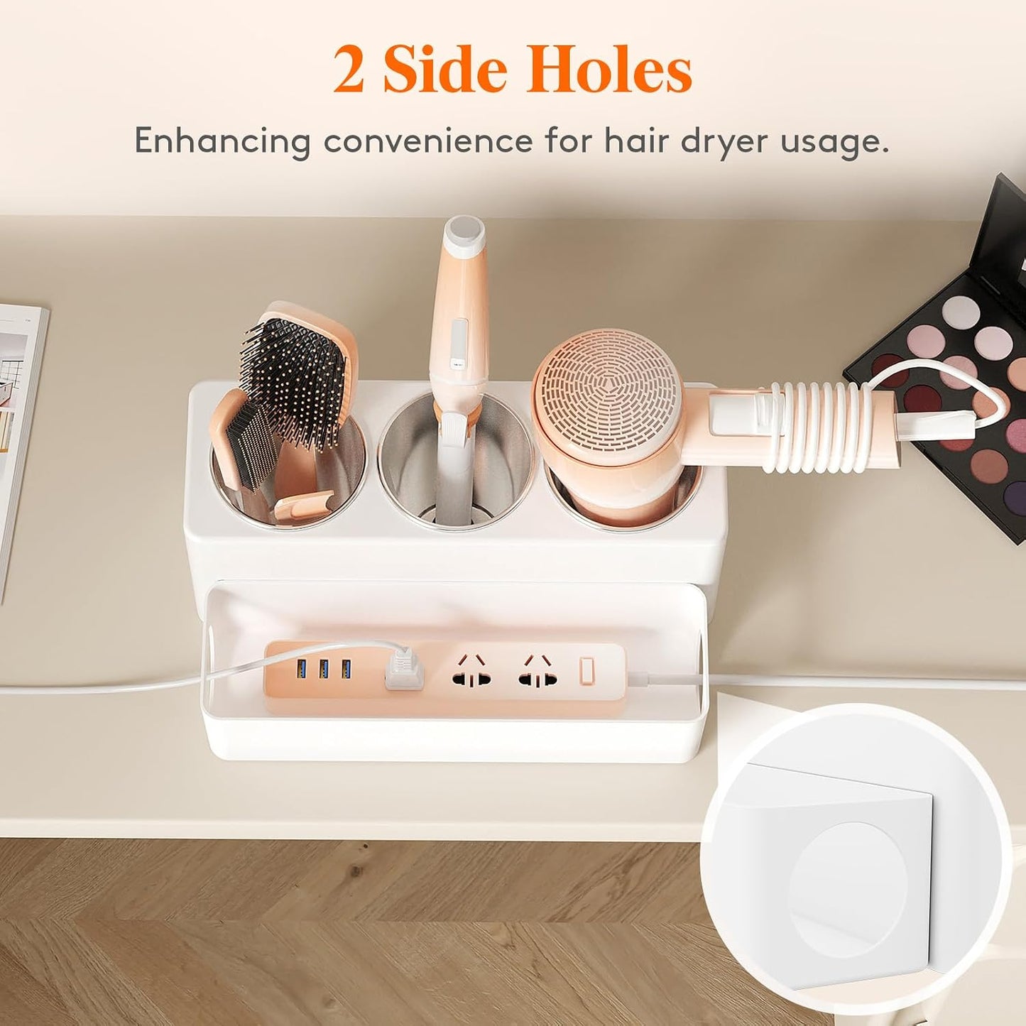 Lifewit Hair Tool Organizer Dryer Holder Countertop with 4 Cups, Black | 4 Stainless cups Tools Organizer, Acrylic body Hair Product Storage for Curling Iron, Brush, Straightener, Bathroom