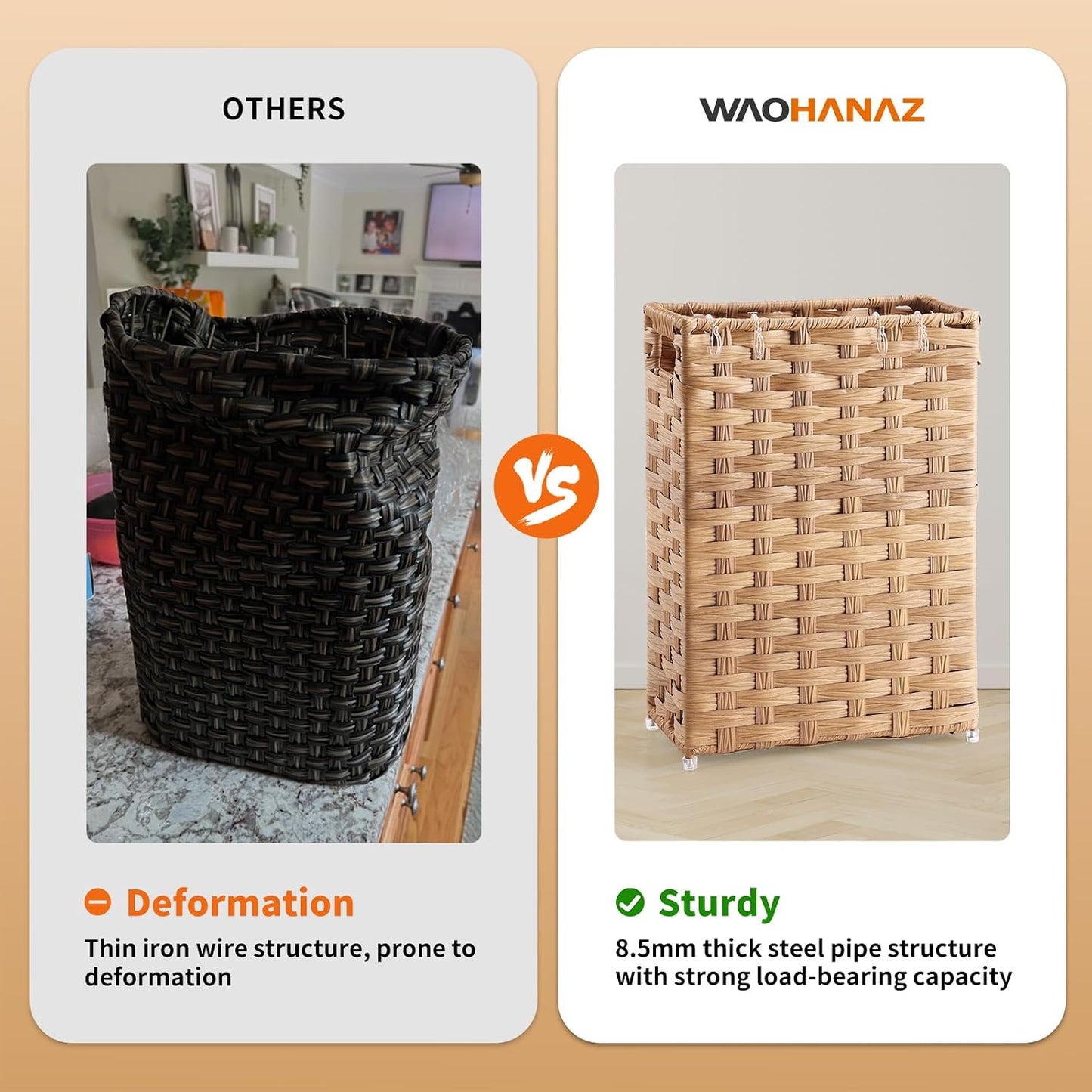 Rattan Umbrella Stand, Umbrella Holder for Entryway, Hand Woven Umbrella Rack Organizer Freestanding, with a Detachable Drip Tray, 4 Hooks, 11.8" L x 5.5" W x 16.5" H, Natural