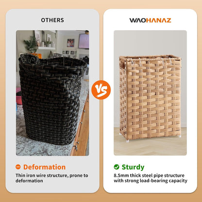Rattan Umbrella Stand, Umbrella Holder for Entryway, Hand Woven Umbrella Rack Organizer Freestanding, with a Detachable Drip Tray, 4 Hooks, 11.8" L x 5.5" W x 16.5" H, Natural