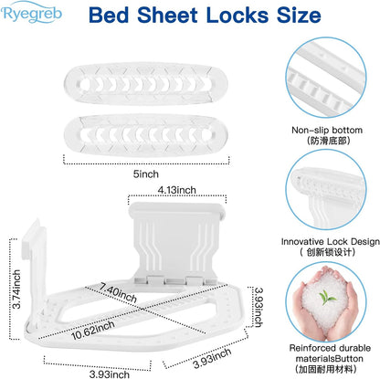 Sheet Holders Bed Sheet Grippers - Fitted Sheet Holder for Corners Keep Sheets Firm & Tight Fit All Sheet Sizes Sheet Straps Clips Easy Installation