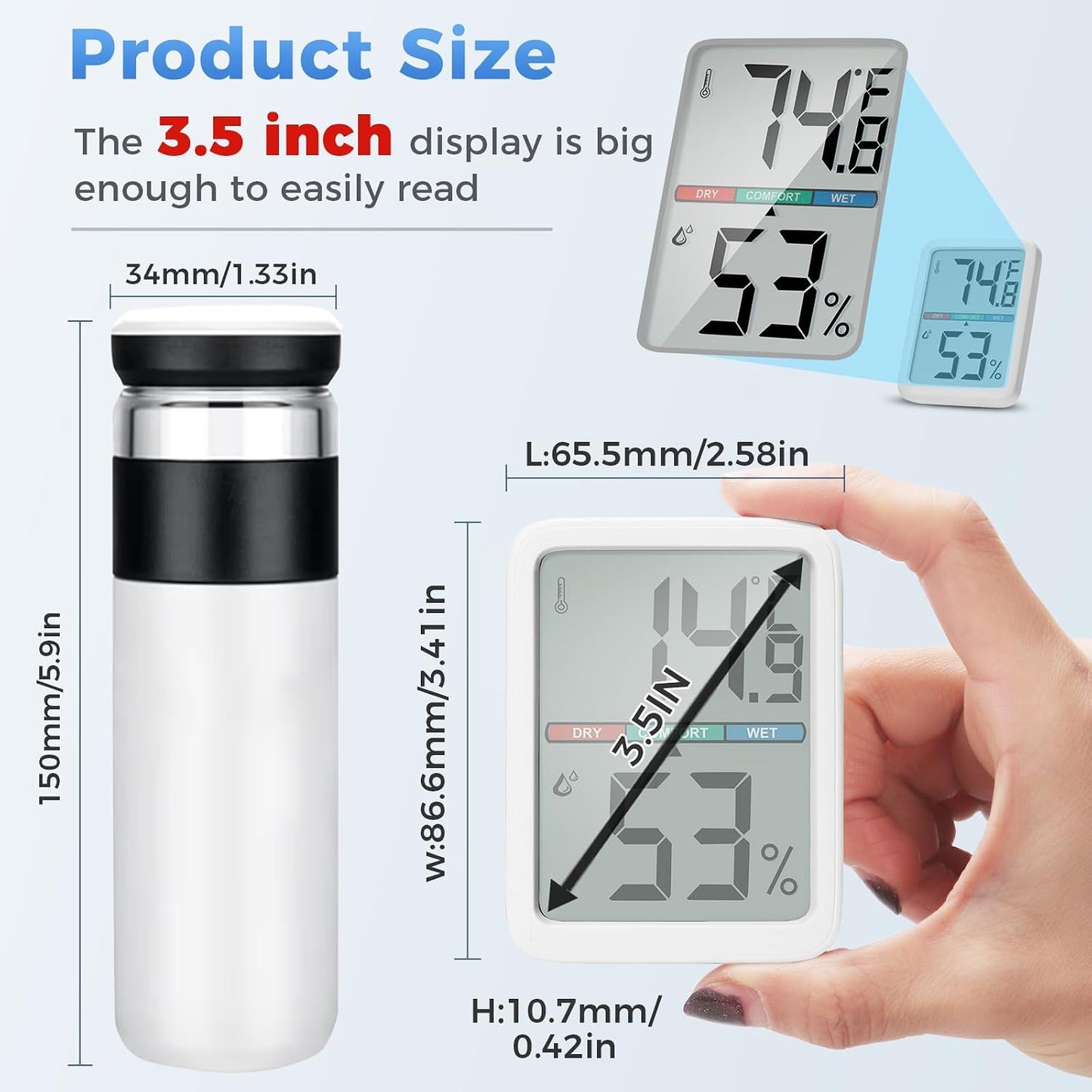 Digital Thermometer Hygrometer, Large LCD Screen Room Thermometer Temperature, Wall Thermometer Humidity Indoor with High Accuracy, Suitable for Greenhouse, Home and Office Measuring Devices