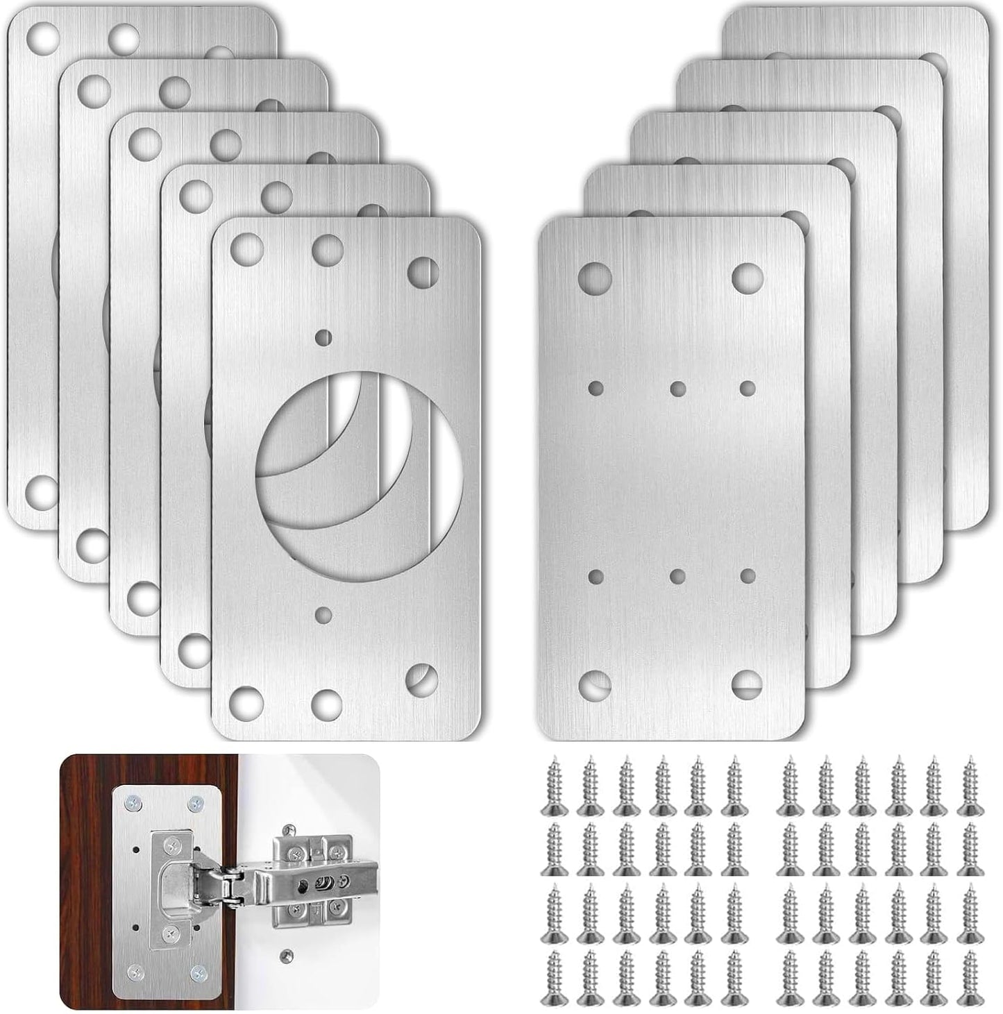 Hinge Repair Plate,10PCS Cabinet Hinge Repair Plate with Customized Screws,Stainless Steel Kitchen Cupboard Door Hinge Repair Brackets with Holes for Kitchen Cupboards Door