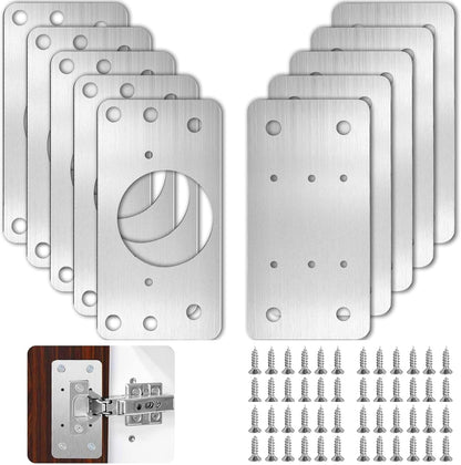 Hinge Repair Plate,10PCS Cabinet Hinge Repair Plate with Customized Screws,Stainless Steel Kitchen Cupboard Door Hinge Repair Brackets with Holes for Kitchen Cupboards Door
