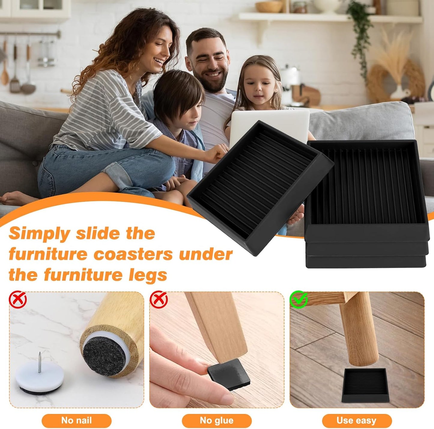 xxxHOLIC Rubber Non Slip Furniture Pads, 2" Black Round, Set of 4 | Furniture Grippers for Hardwood Floors, Anti Skid Caster Cups, Bed Frame & Couch Stoppers, Floor Protectors for Heavy Duty