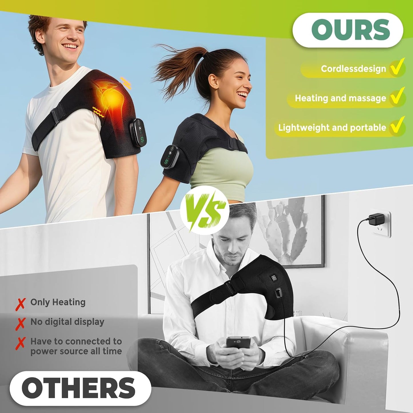 Shoulder Heating Pad with Massage, FSA Eligible Items List, Shoulders Massager for Pain Relief, Left Right Heated Shoulder Wrap for Rotator Cuff & Shoulder Brace Support, HSA Approved Products Only