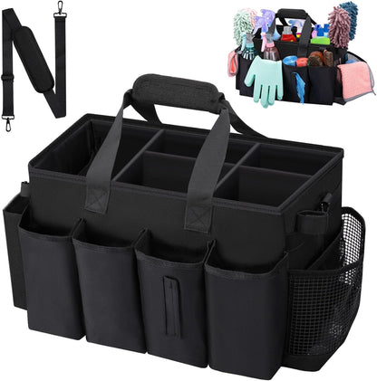 Wearable Large Cleaning Caddy Bag for Housekeepers (Black&Gray) | Cleaning Supplies Organizer with Adjustable Shoulder, Waist & Handle Straps, Detailing Bag for Kitchen Supplies