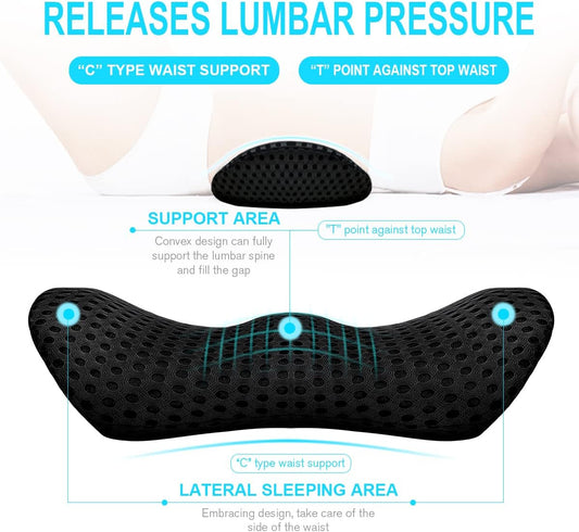 Lumbar Support Pillow for Office Chair, Memory Foam Lumbar Pillow for Lower Back Pain Relief (Grey)