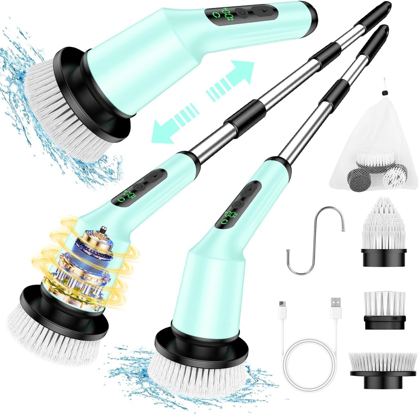 Electric Spin Scrubber, Shower Scrubber Cordless Scrub Brush, Green