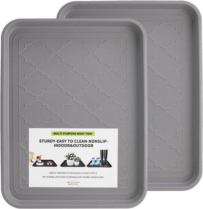 Boot Tray 2 Packs All Seasons Multi-Purpose, Waterproof Boot Trays for Entryway Indoor & Outdoor, Non-Slip Shoe Tray, 16.7"x12.8",Grey