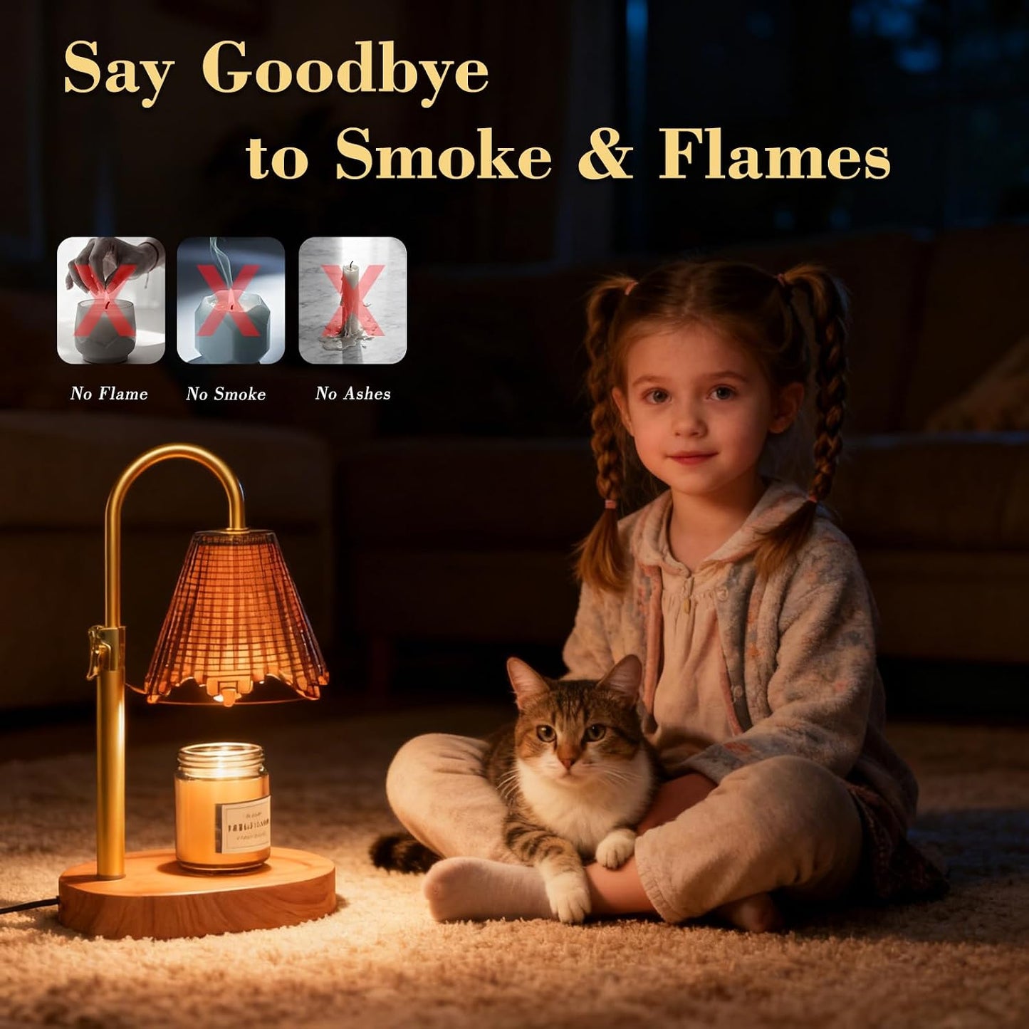 Flower Candle Warmer Lamp,Adjustable Timer & Dimmer(Black2) | Adjustable height fits jars. Timer & dimmer safe melt. 2 bulbs & heat-proof base. Perfect for bedroom, office, or gifting.