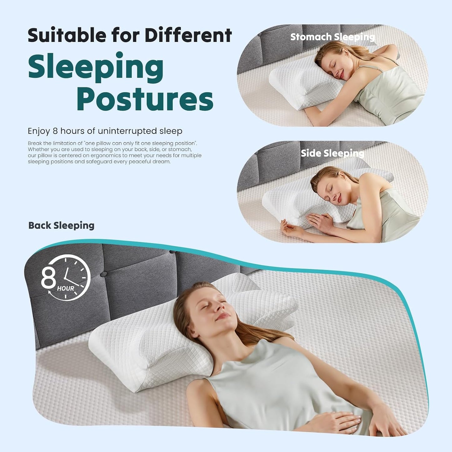 NEWBULIG Cervical Neck Pillow, Ergonomic Contour Memory Foam and Detachable Roll Pillow for Neck Pain Relief Side Back Stomach Sleepers with Cooling Breathable Cover