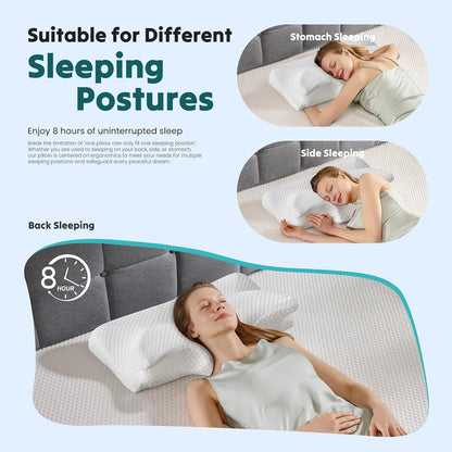 NEWBULIG Cervical Neck Pillow, Ergonomic Contour Memory Foam and Detachable Roll Pillow for Neck Pain Relief Side Back Stomach Sleepers with Cooling Breathable Cover