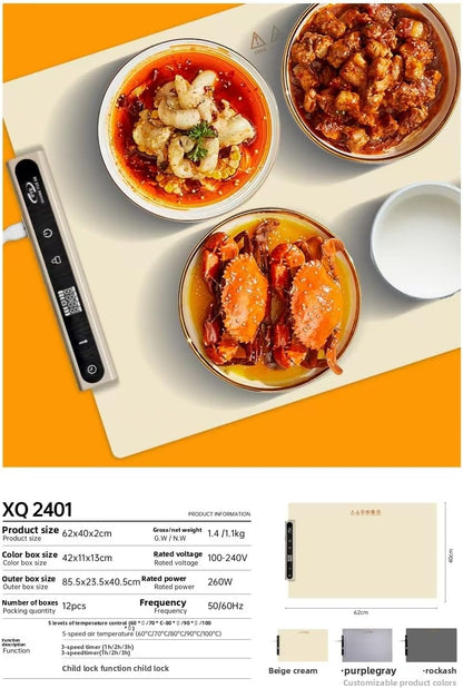 Food Warming Tray - Fast Heating Silicone Food Warming Mat with 4 Level Temperature, Raised Foot to Protect The Table, Rolled up Buffet Hot Plate, Portable Food Warmer for Gatherings Home Travel