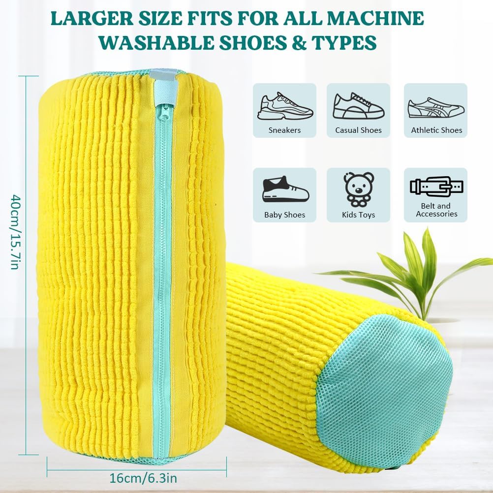 Shoe Washing Machine Bag 2 Pack, Laundry Shoe Bag for Washer and Dryer | 360°Deep Clean Durable Shoes, Reusable Shoe Cleaner Bags, Sneaker Washing Machine Bag, Yellow
