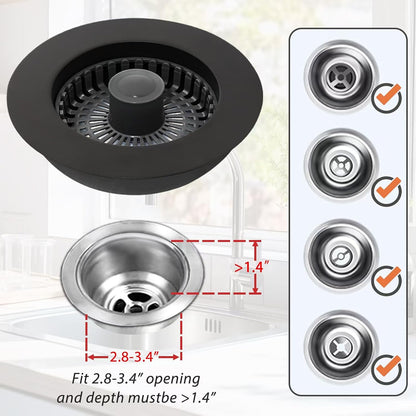 Anlige Kitchen Sink Drain Strainer, 3 in 1 Pop Up Kitchen Sink Stopper, with An Extra Basket Strainer, Universal for US Standard 3-1/2 Inch, Chrome Silver
