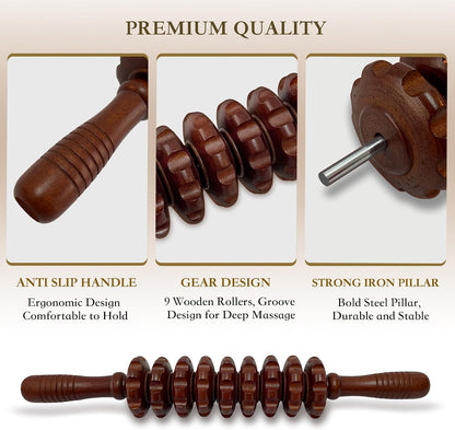 Manual Wood Therapy Massage Stick, Wooden Cellulite Muscle Roller for Legs | Body Sculpting, Lymphatic Drainage Massager, Wooden Massage Tools for Trigger Points Relief, Sore Muscle Recovery