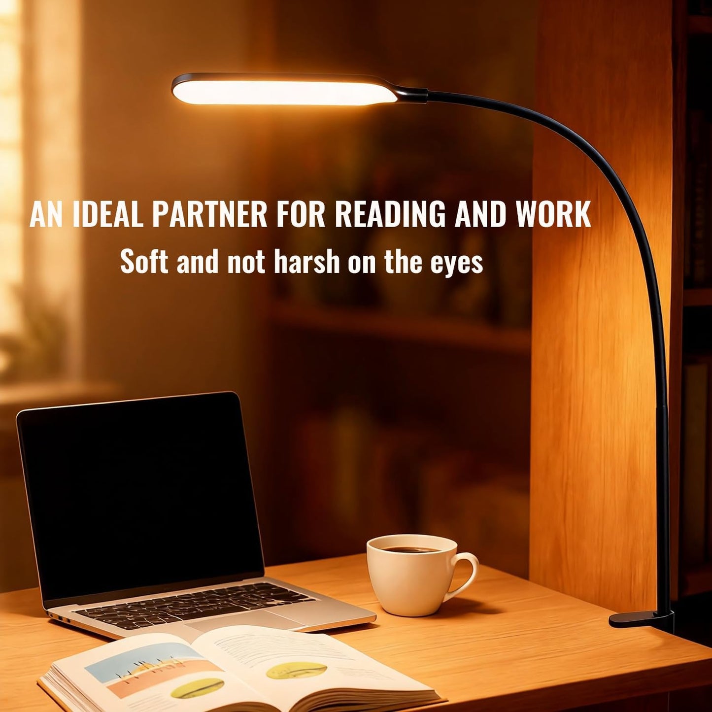 18W 3000LM LED Clamp Desk Lamp | CRI 95 Eye-Caring Light with Remote & Touch Control, 360 Flexible Gooseneck, 3 Color Modes for Home Office(Adapter Included)